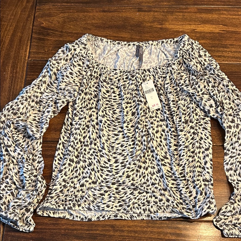 Anthropologie Black and White Ruched Blouse